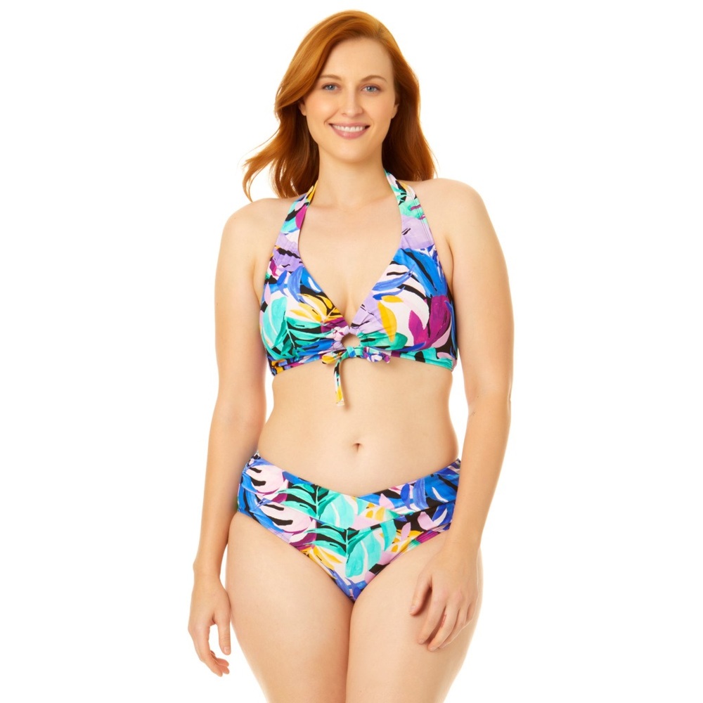 Time and Tru Bikini Top and Mid Rise Bikini Bottom in Palm Floral Print
